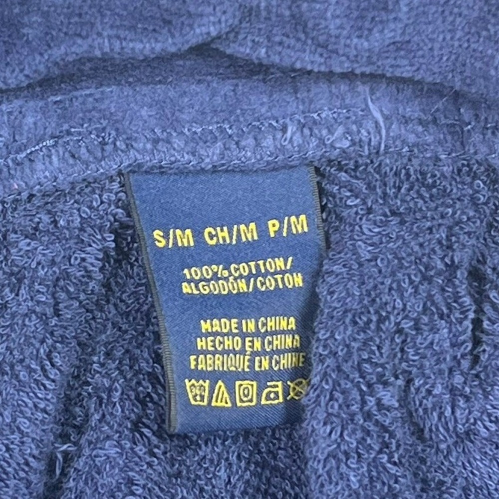 Polo Ralph Lauren Terry Cloth Belted Bathrobe Men's S/M Navy Blue Pony Logo - Picture 3 of 14